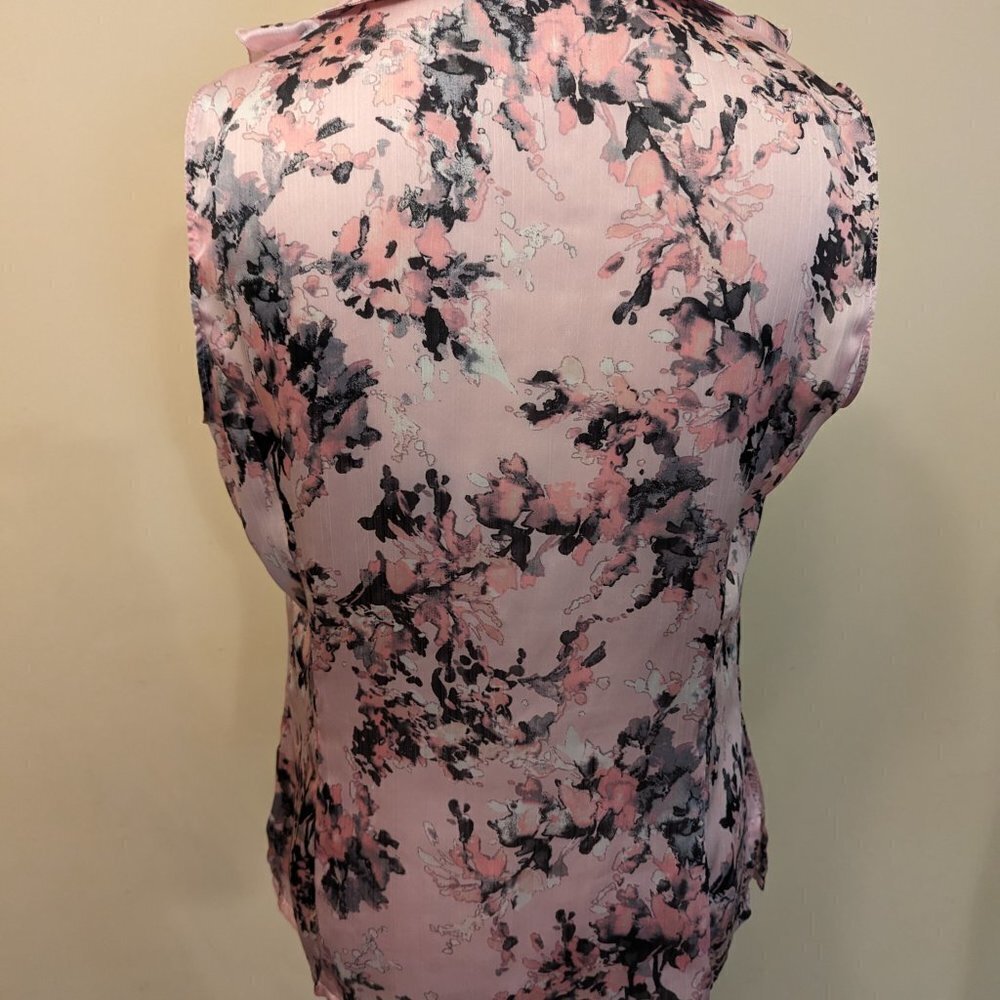 Tahari Arthur S Levine pink and black sleeveless blouse - size Medium - Picture 3 of 10